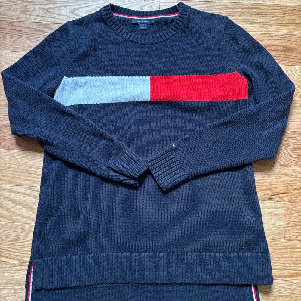 Tommy Hilfiger navy 100% cotton Sweater with Red and white accent